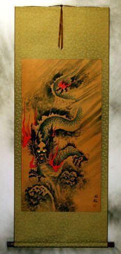 Flying Chinese Dragon - Asian Wall Scroll