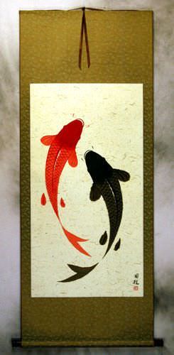 Large Yin Yang Fish Wall Scroll