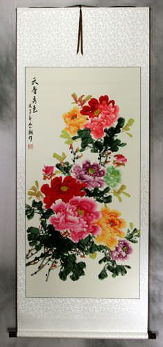 Extra-Large Colorful Peony Flower Wall Scroll