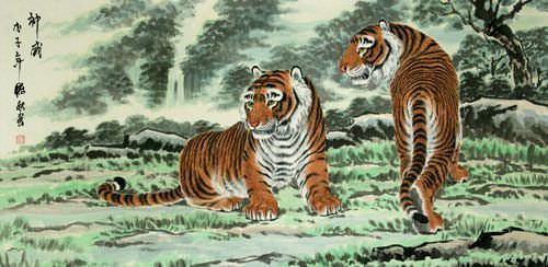 Invincible Might Asian Tigers Large Painting
