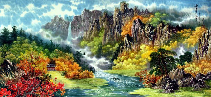 love calligraphy peace harmony Landscape Waterfall North Art Korean Asian Painting